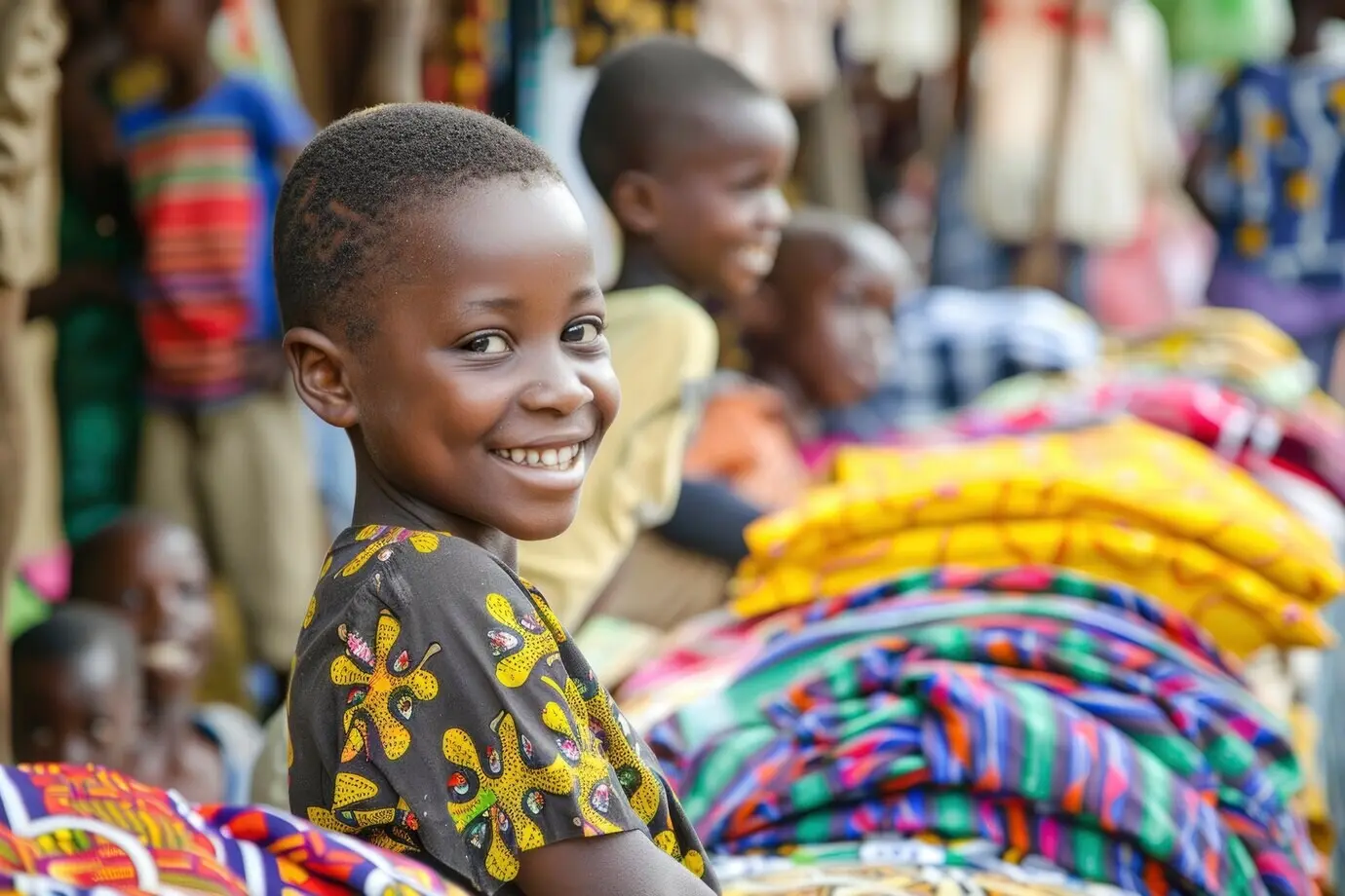 Ein afrikanisches Kind auf einem Marktplatz.